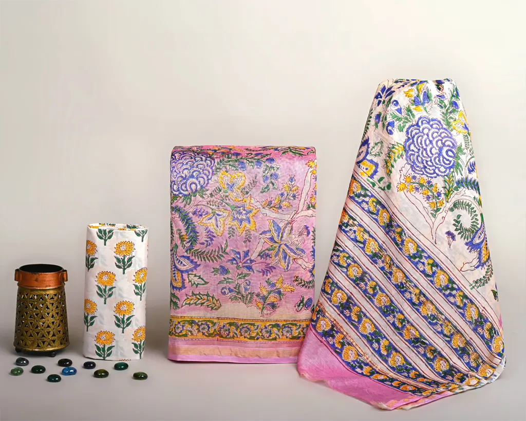Designer Hand Block Print Chanderi Silk Suit Set