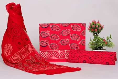 Designer Hand Block Print Cotton Suit Set with Chiffon Dupatta