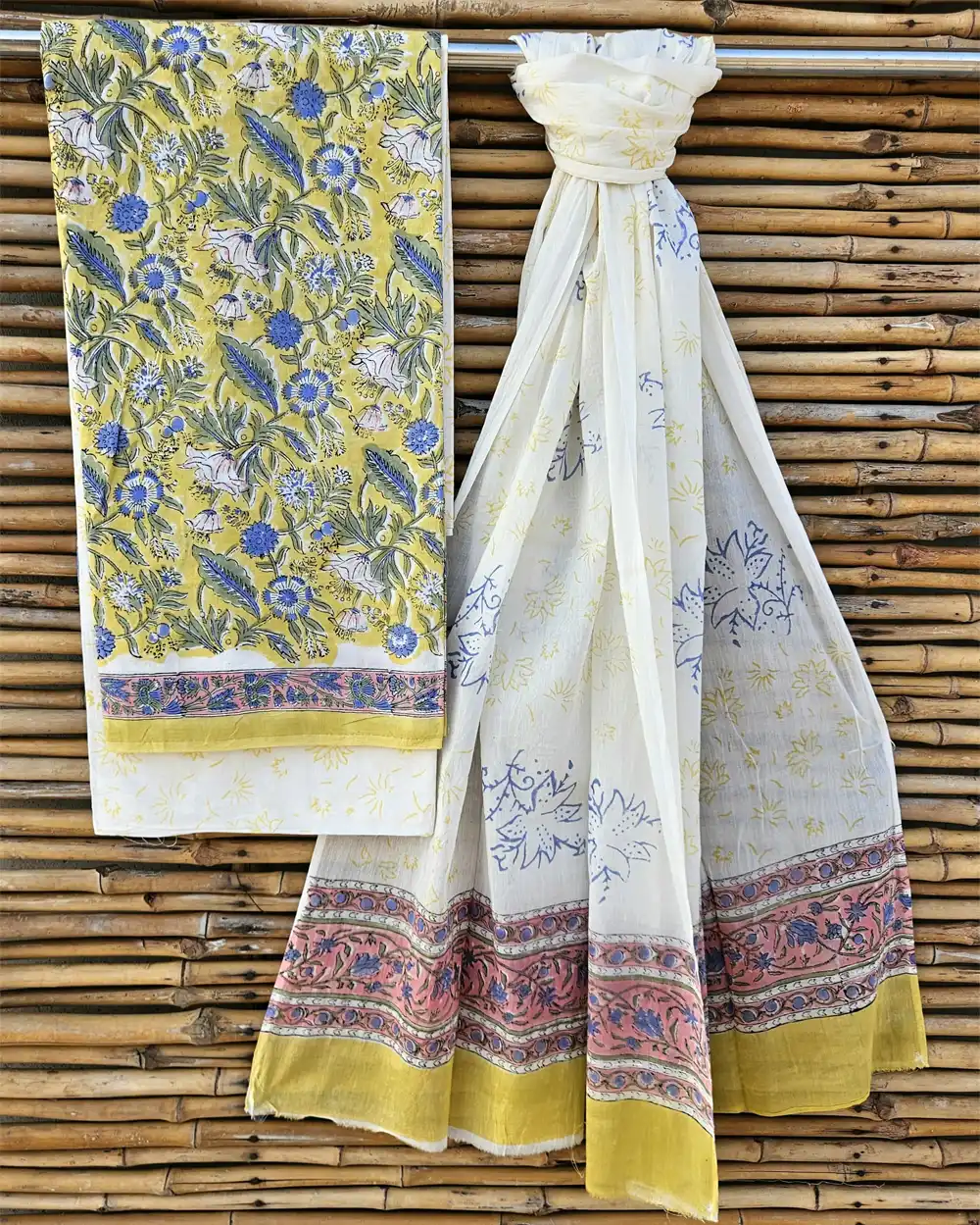 Handblock Printed Unstitched Cotton Suits With Cotton Dupptta