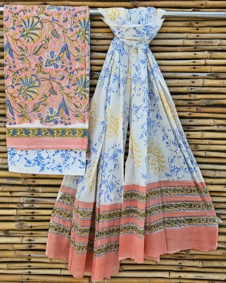 Handblock Printed Unstitched Cotton Suits With Cotton Dupptta