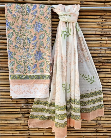 Handblock Printed Unstitched Cotton Suits With Cotton Dupptta
