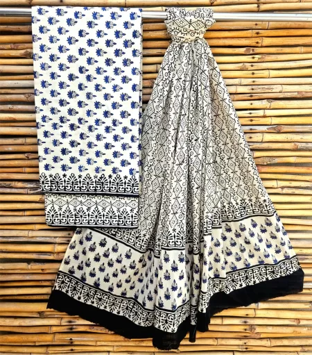Handblock Printed Unstitched Cotton Suits With Cotton Dupptta