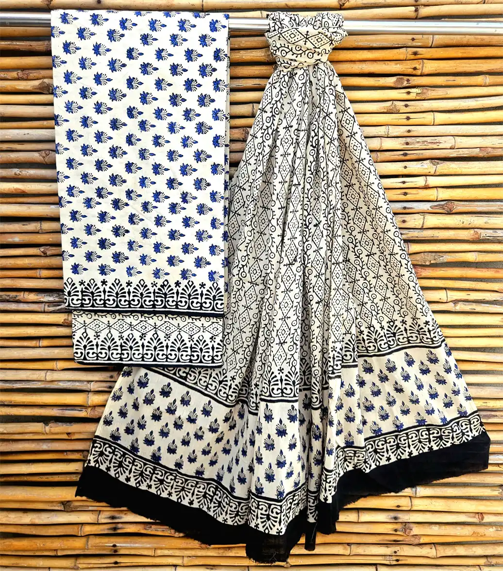Handblock Printed Unstitched Cotton Suits With Cotton Dupptta