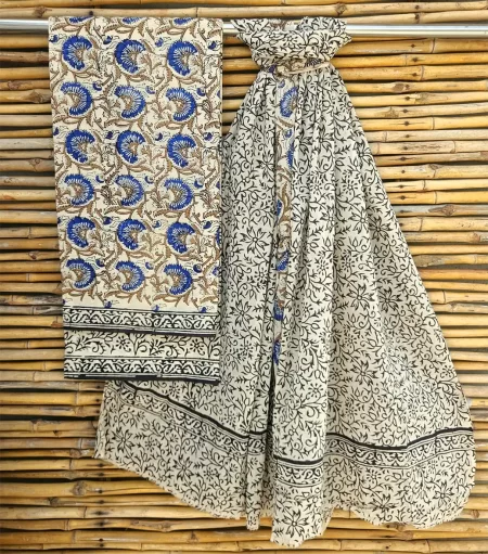 Handblock Printed Unstitched Cotton Suits With Cotton Dupptta
