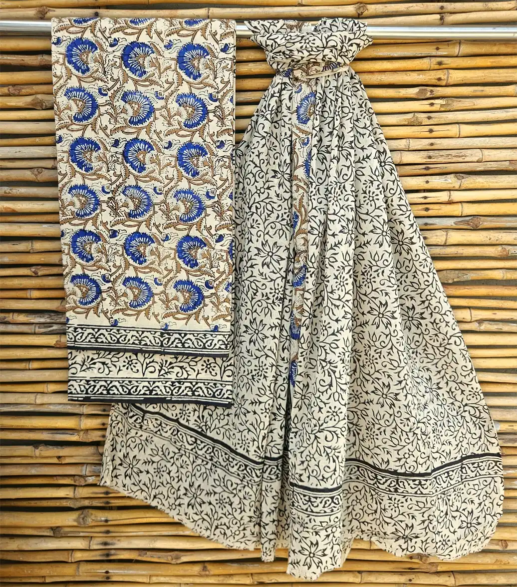 Handblock Printed Unstitched Cotton Suits With Cotton Dupptta