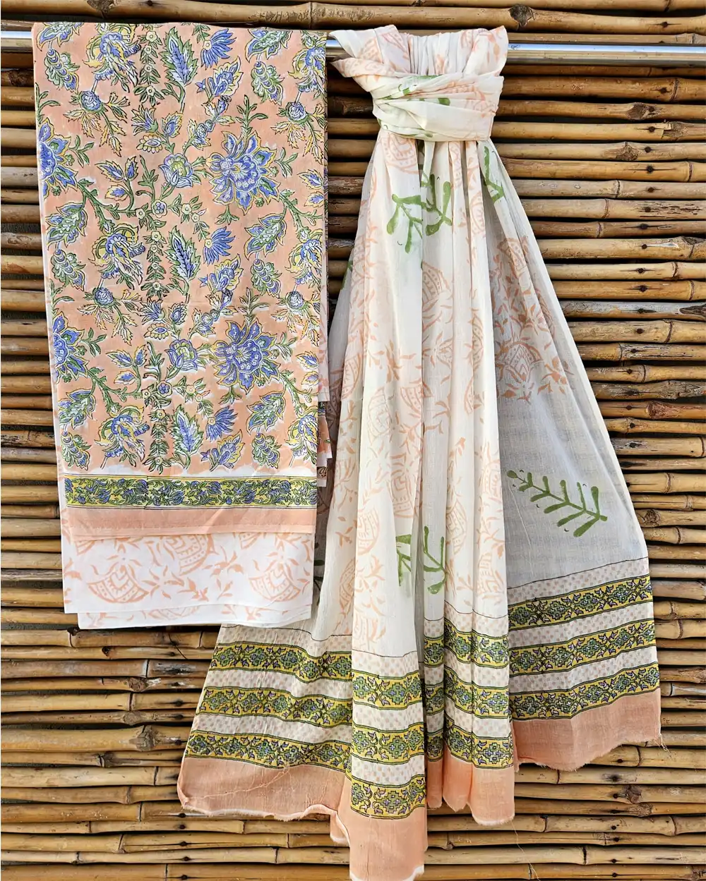 Handblock Printed Unstitched Cotton Suits With Cotton Dupptta