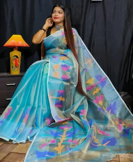 Hand woven pure tissue muslin saree