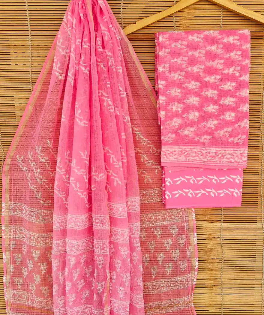 Pure Cotton Hand Block Printed Kota Doria Unstitched Salwar Suit