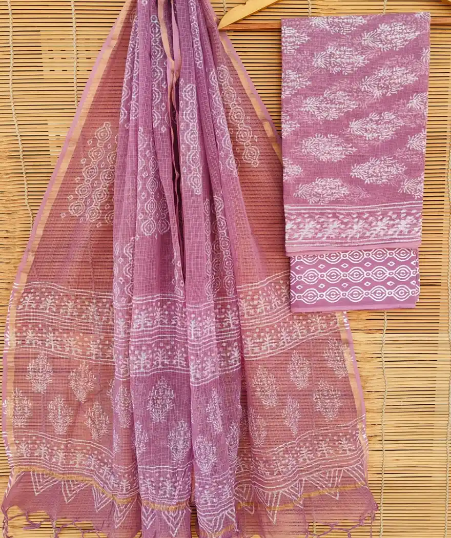 Pure Cotton Hand Block Printed Kota Doria Unstitched Salwar Suit