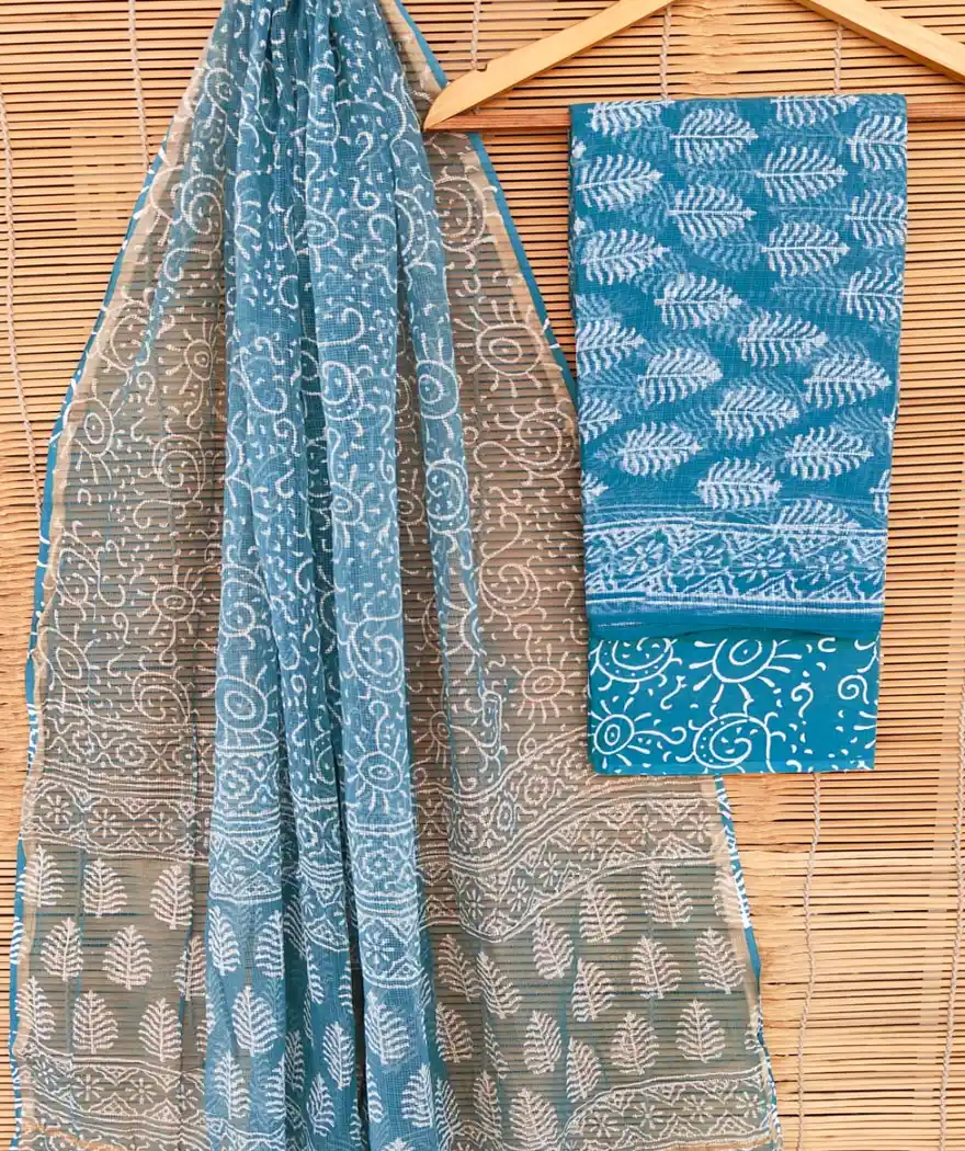 Pure Cotton Hand Block Printed Kota Doria Unstitched Salwar Suit