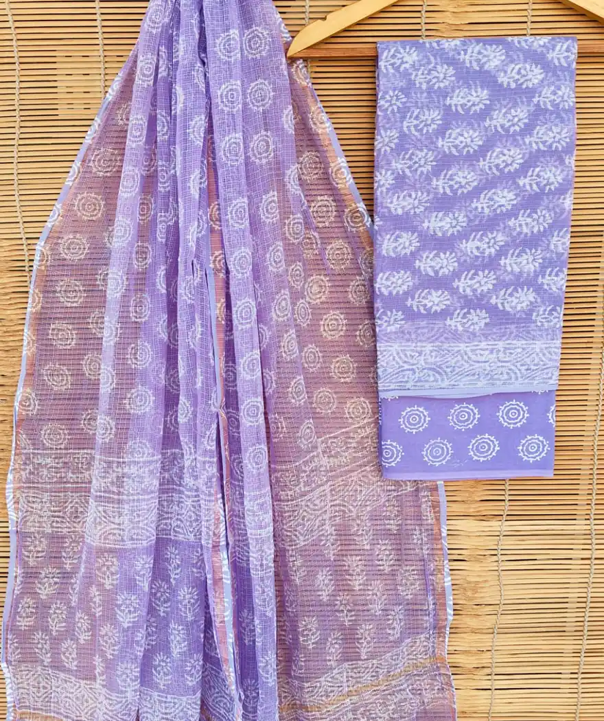 Pure Cotton Hand Block Printed Kota Doria Unstitched Salwar Suit