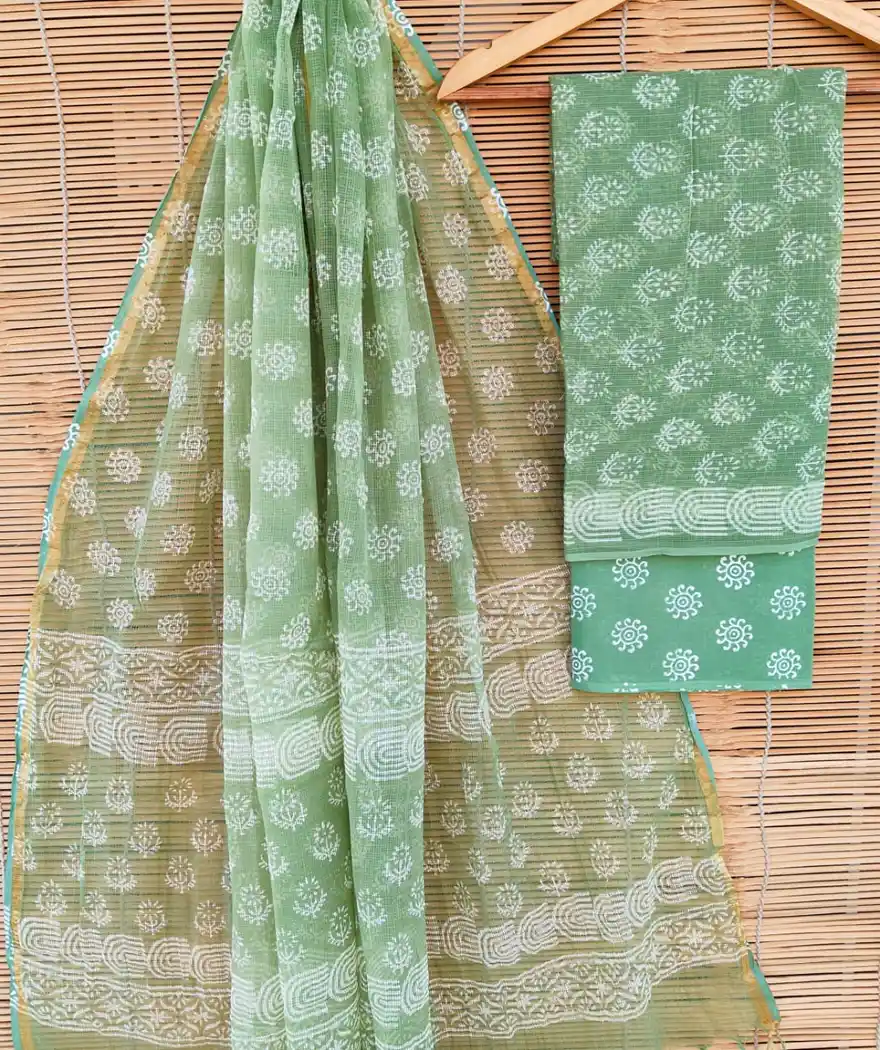 Pure Cotton Hand Block Printed Kota Doria Unstitched Salwar Suit