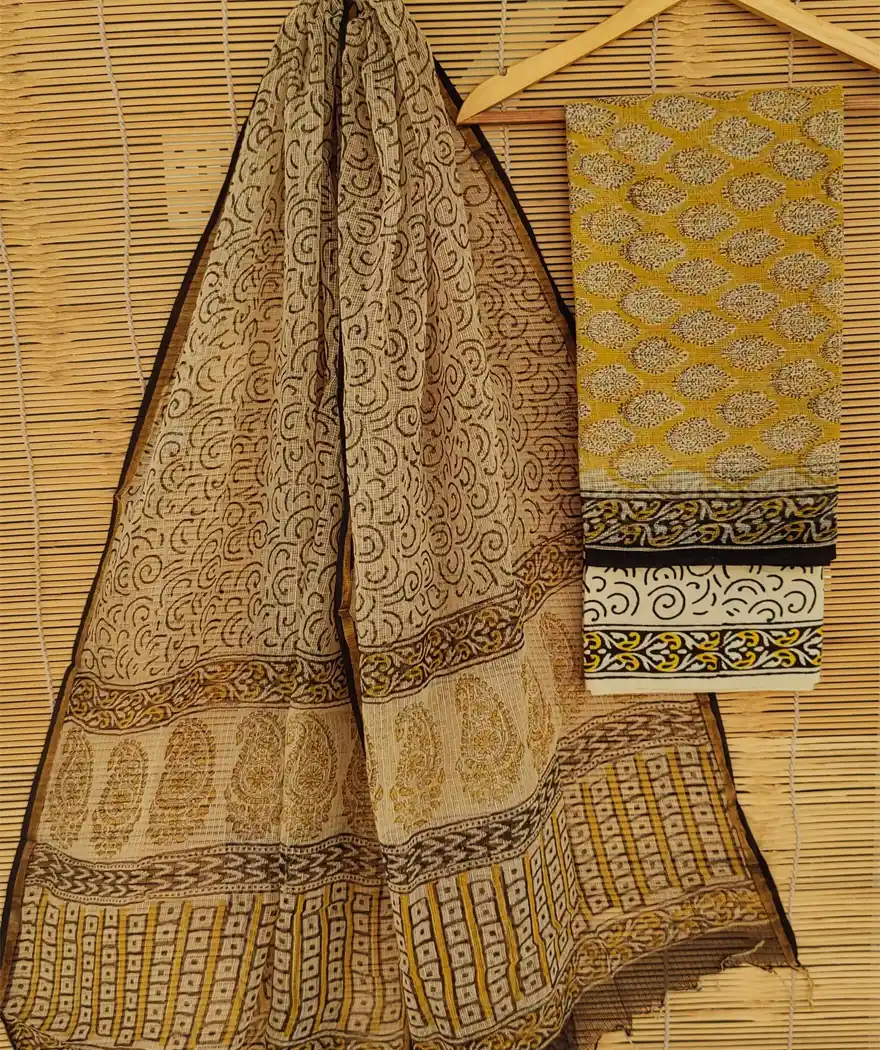 Pure Cotton Hand Block Printed Kota Doria Unstitched Salwar Suit