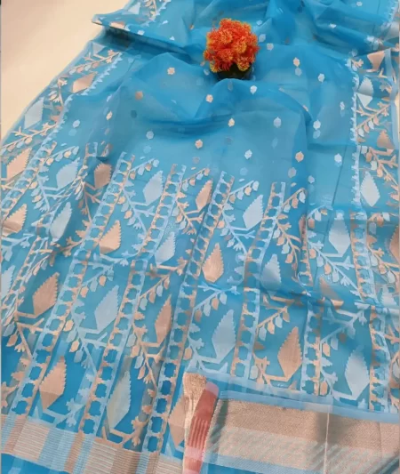 Semi Muslin Jamdani Saree with blouse piece