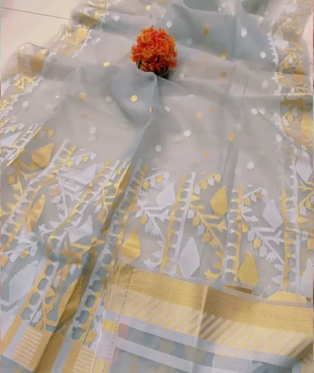 Semi Muslin Jamdani Saree with blouse piece