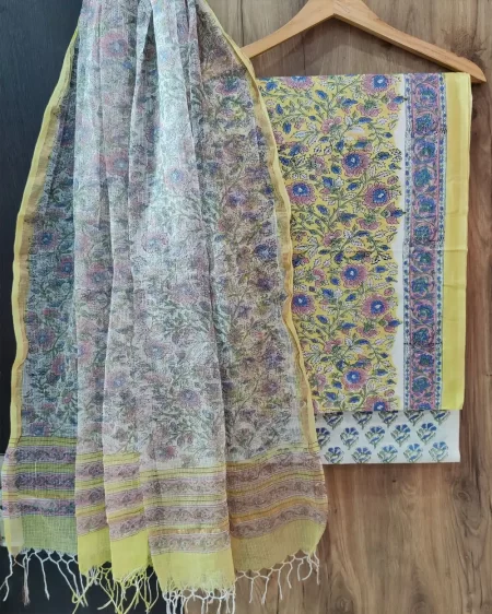 Hand Block Printed Cotton Suit with Elegant Kota Doria Dupatta