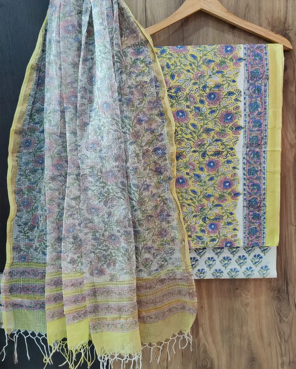 Hand Block Printed Cotton Suit with Elegant Kota Doria Dupatta