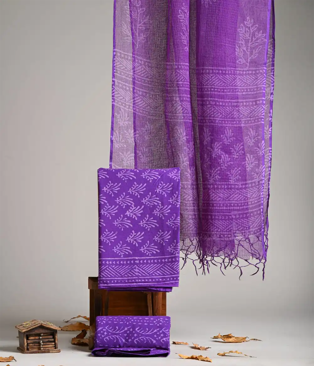 Designer Hand Block Print Pure Cotton Suit Material With Kota Doria Dupatta
