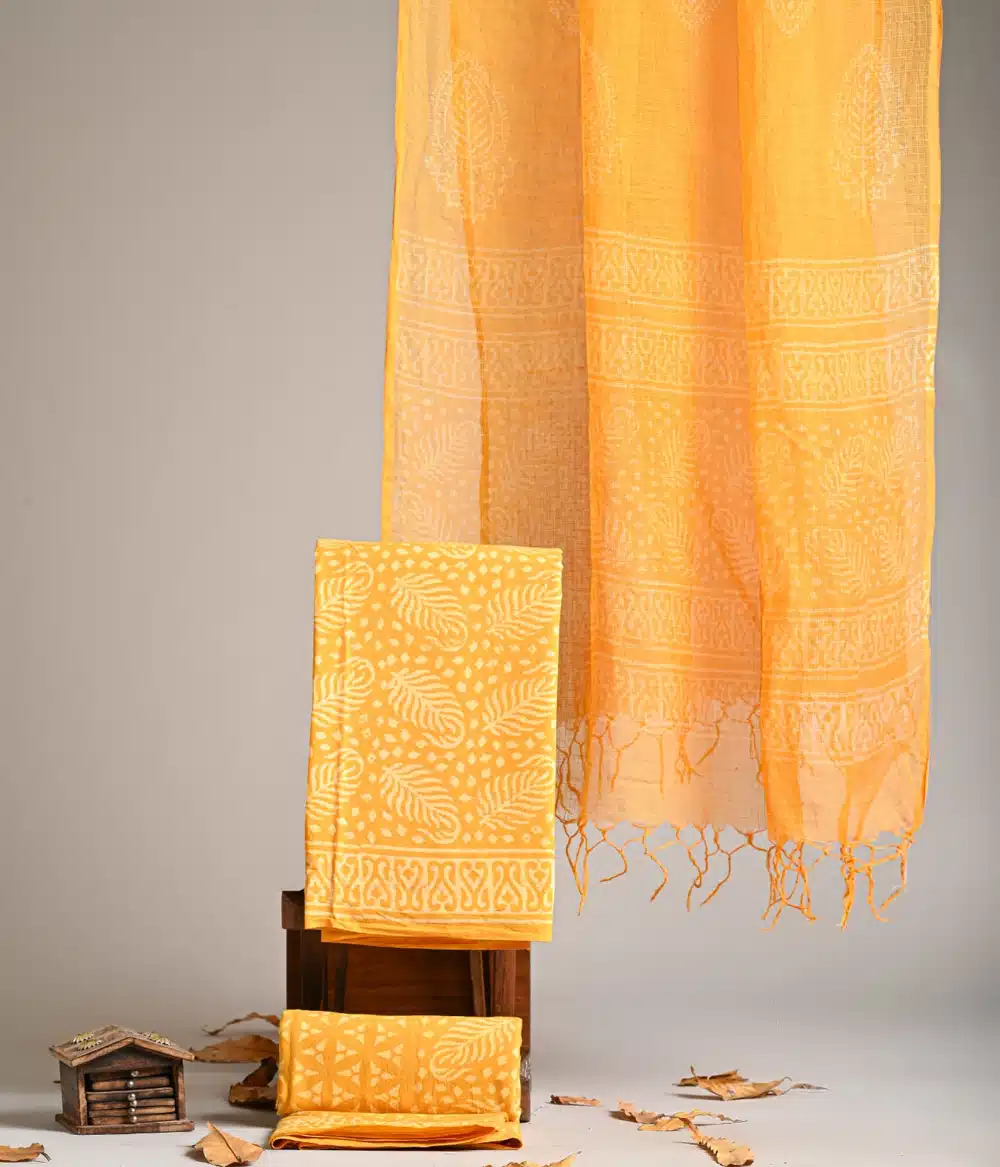 Designer Hand Block Print Pure Cotton Suit Material With Kota Doria Dupatta