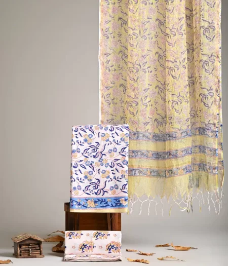 Designer Hand Block Print Pure Cotton Suit Material With Kota Doria Dupatta