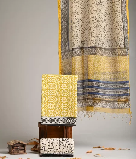 Designer Hand Block Print Pure Cotton Suit Material With Kota Doria Dupatta